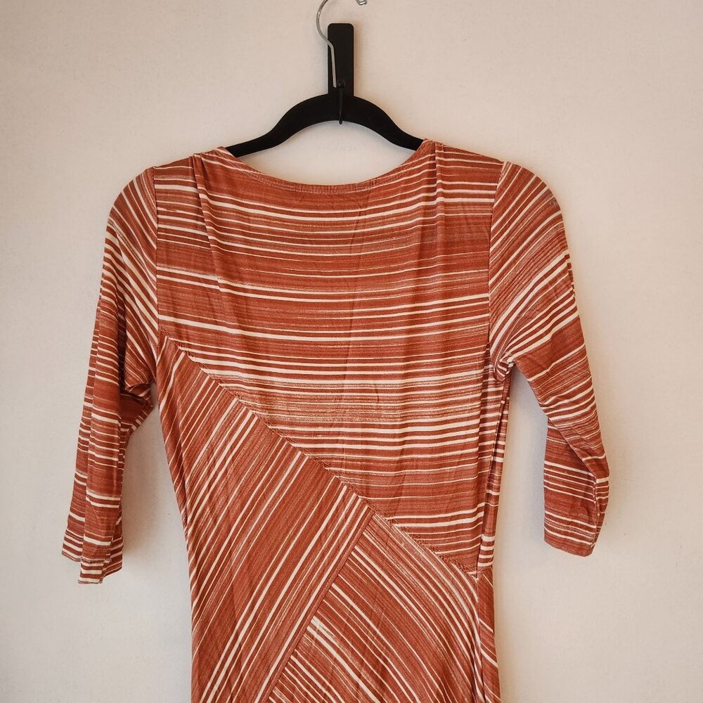 Peruvian Connection Coral Orange Striped Maxi Dress Coastal Stretch Size XS - Picture 4 of 7